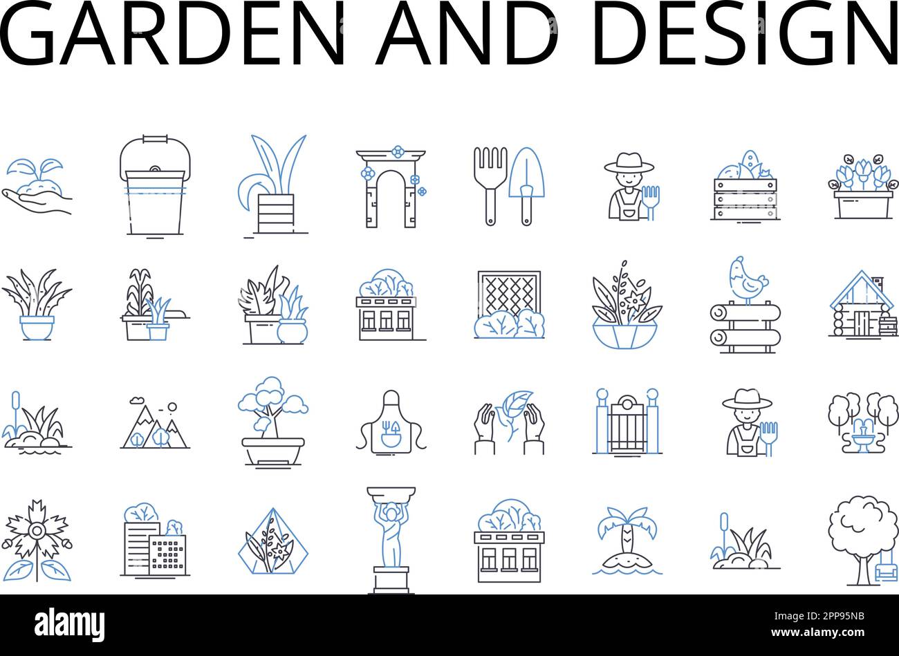 Garden and design line icons collection. Jungle & Greenery, Forest & Organic, Meadow & Landscape, Oasis & Serenity, Zen Garden & Tranquility, Terrace Stock Vector