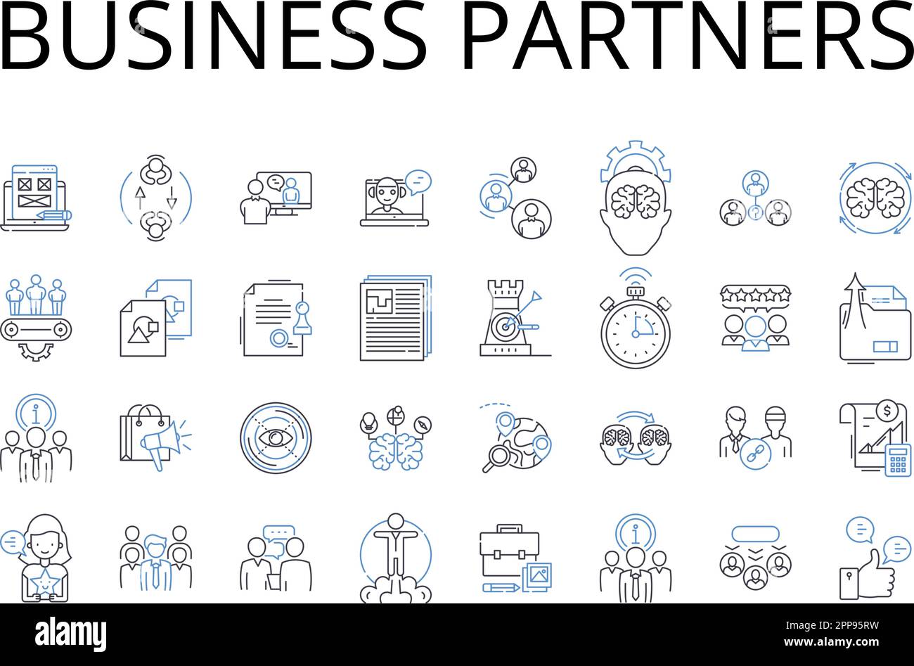 Business Partners line icons collection. Collaborative Team, Cooperative Alliance, Joint Venture, Complementary Pair, Dynamic Duo, Symbiotic Stock Vector