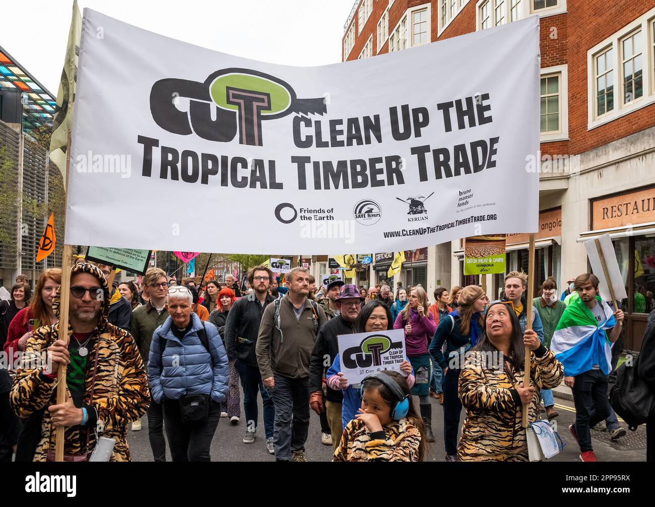 Westminster, London, UK. April 22nd 2023. Extinction Rebellion’s second day of activities in Westminster, the Earth Day Big One For Biodiversity March. Tens of thousands were estimated to have marched in Westminster calling for urgent action over the looming climate crisis. A large diverse range of organisations supported the march. Credit: Stephen Bell/Alamy Live News Stock Photo