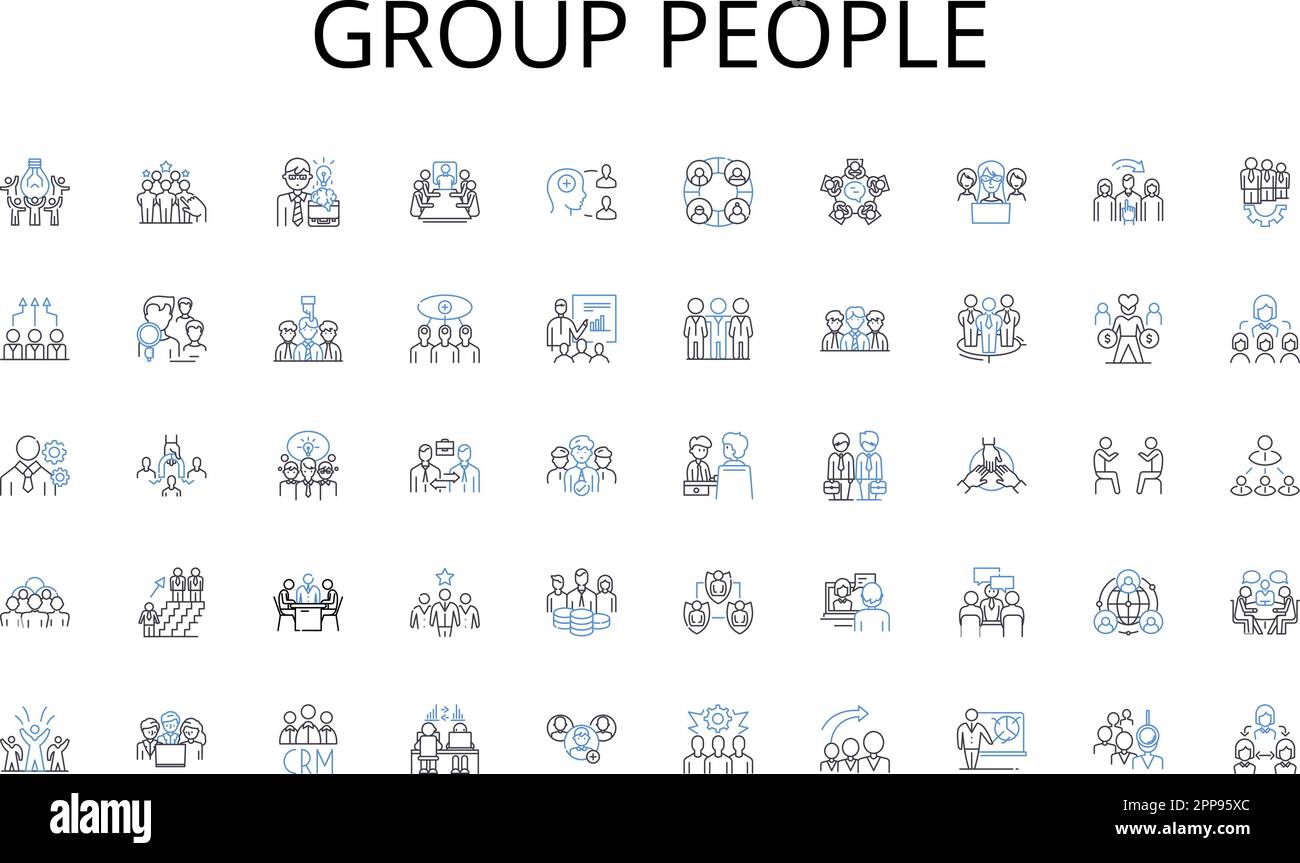 Group people line icons collection. Persuasive, Pitch, Presentation