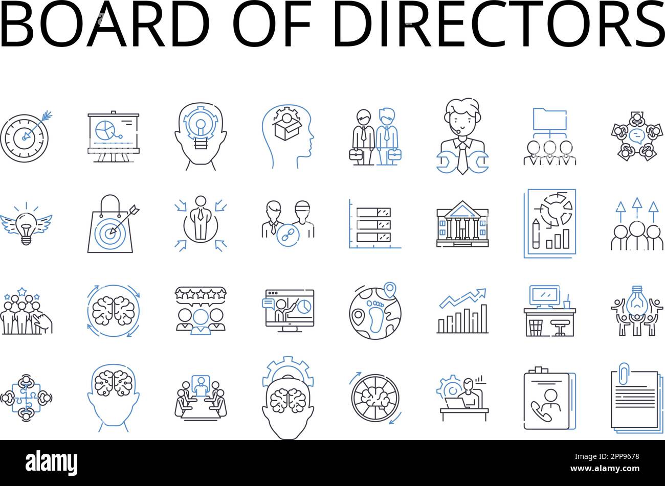 Board of Directors line icons collection. Executive Committee, Management Team, Advisory Board, Steering Group, Leadership Council, Senior Staff Stock Vector