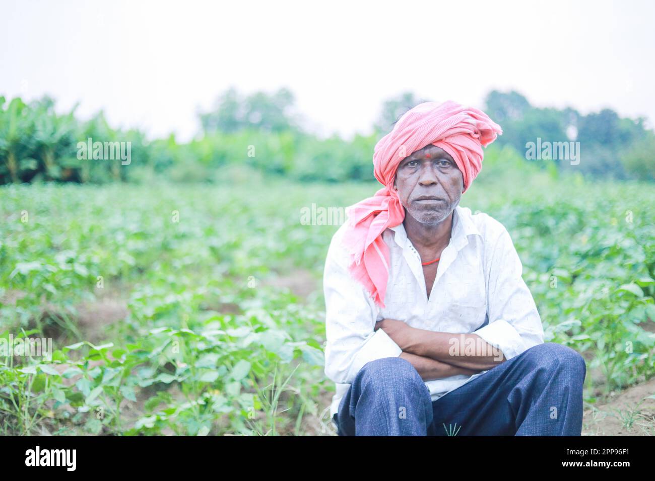 Indian poor farmer in farm, sad farmer, loss of farmer Stock Photo - Alamy