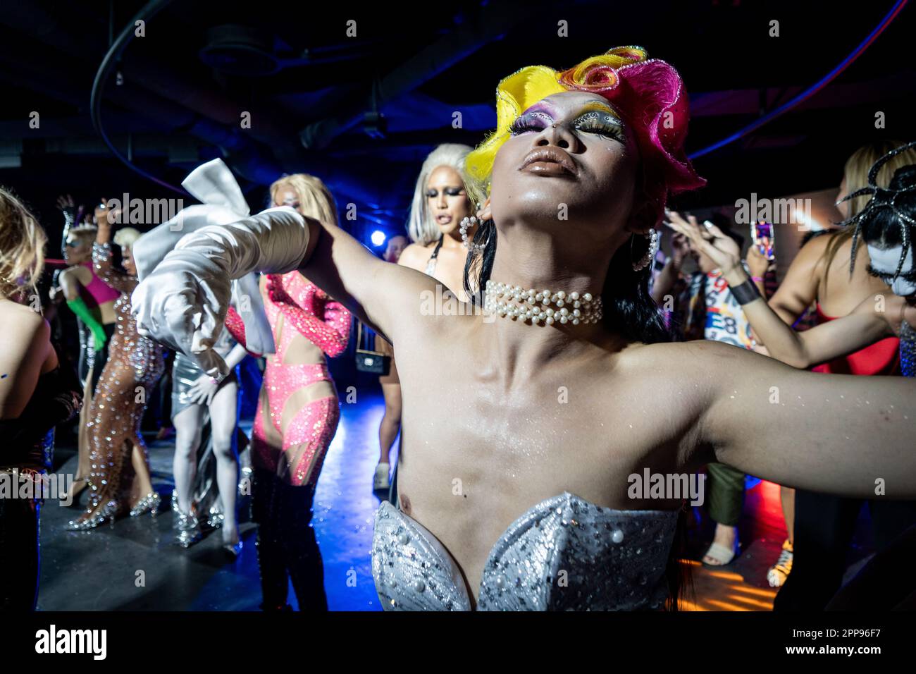 Bangkok, Thailand. 23rd Apr, 2023. A Thai drag queen dances during the ...