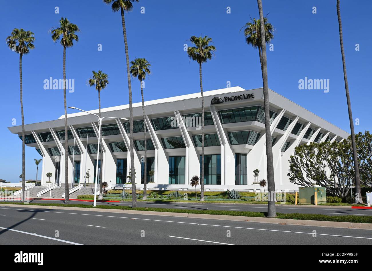 NEWPORT BEACH, CALIFORNIA - 22 APR 2023: Pacific Life Insurance building in Newport Center, adjacent to Fashion Island. Stock Photo