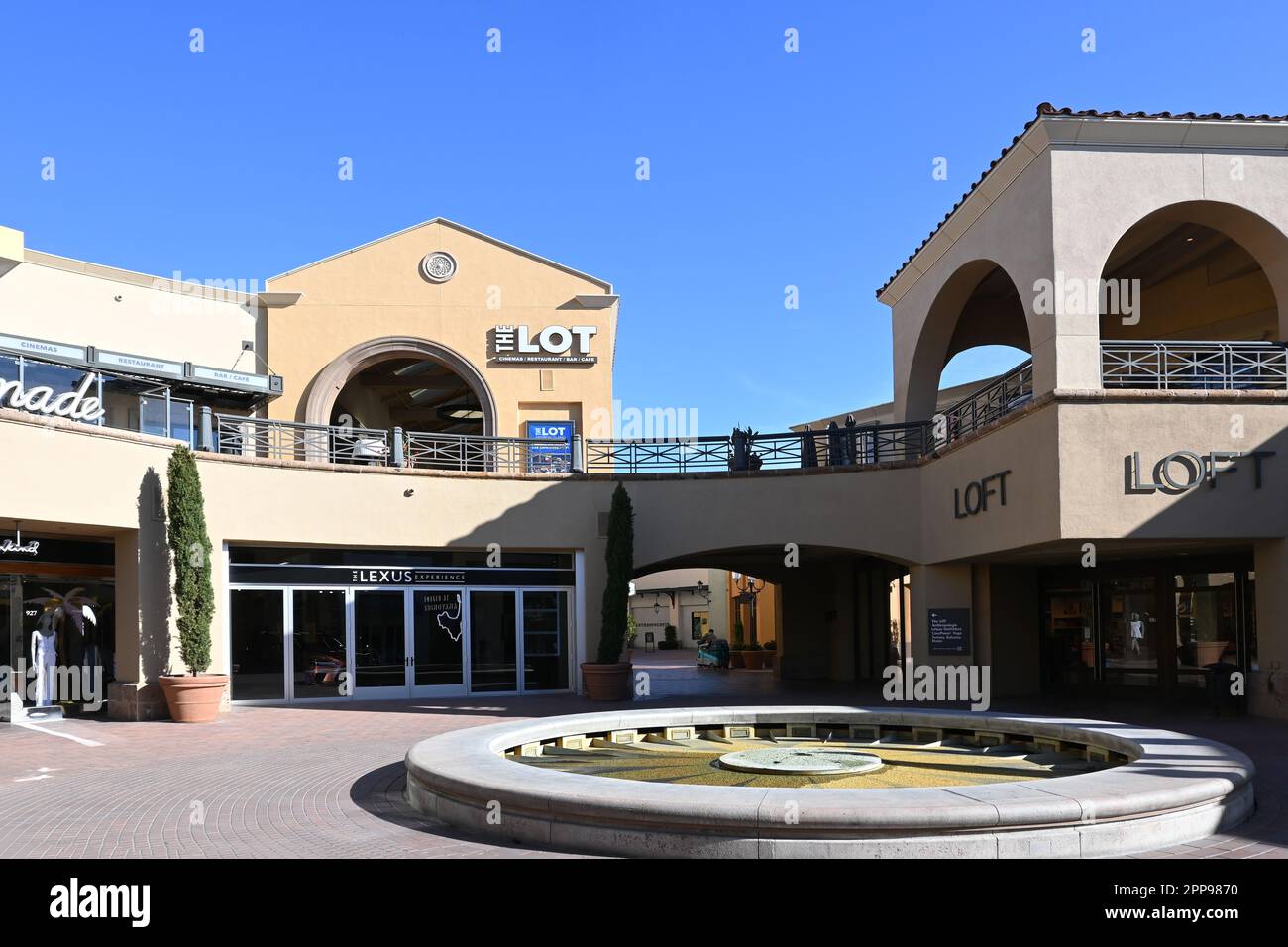 NEWPORT BEACH, CALIFORNIA - 22 APR 2023: The Lot a movie theater with stadium-style seating serving food and drink in Fashion Island. Stock Photo