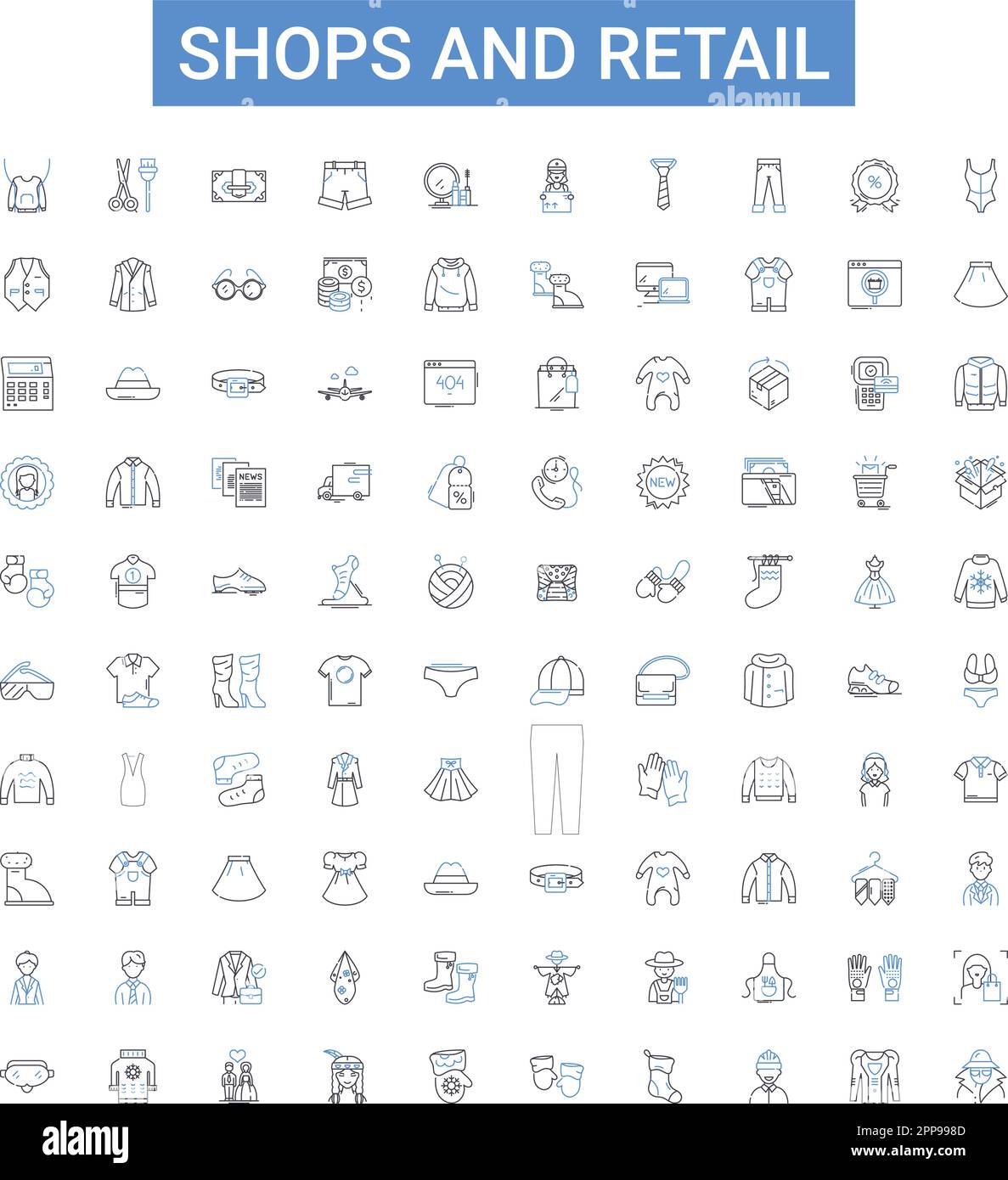 Shops and retail outline icons collection. Retailers, stores, shops