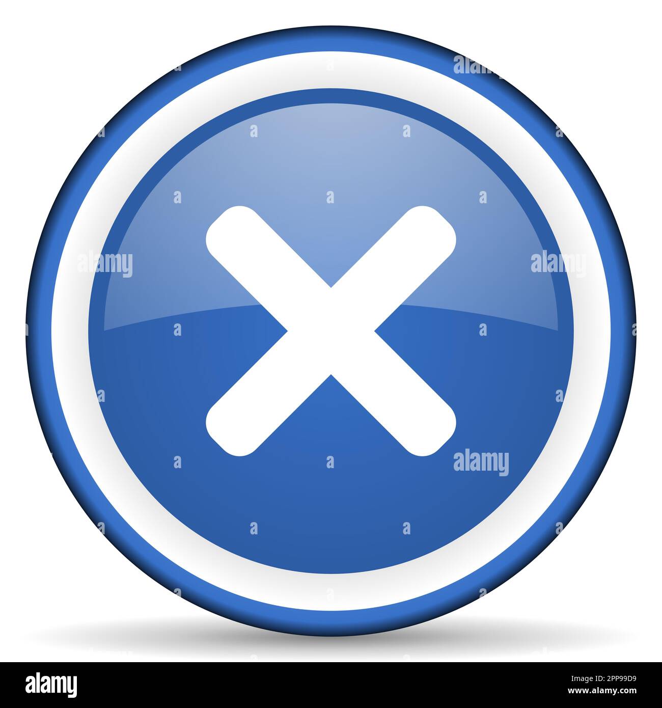 Cancel, cross glossy web icon, blue circle button isolated on ...