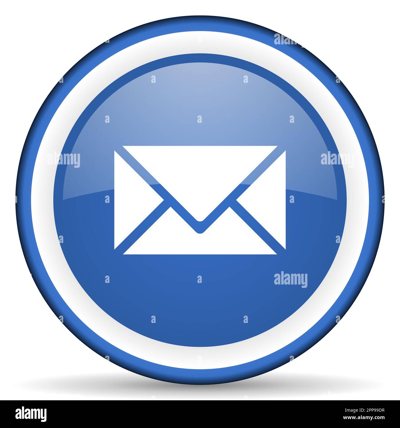 Email, envelope glossy web icon, blue circle button isolated on white ...