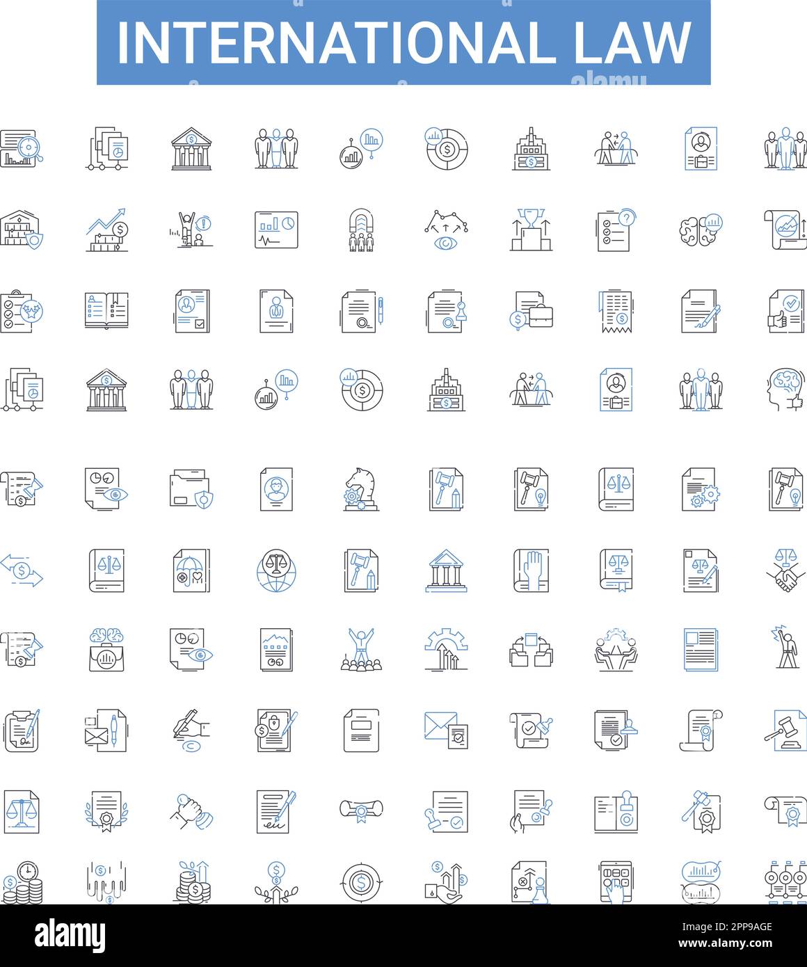 International law outline icons collection. International, law ...