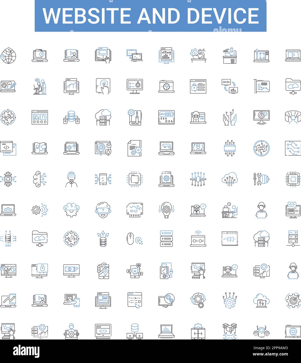 Website and device outline icons collection. website, device, mobile, tablet, desktop, laptop, smartphone vector illustration set. operating, system Stock Vector