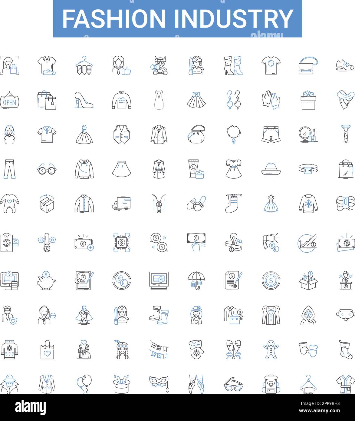 Fashion industry outline icons collection. Clothing, Garments, Apparel