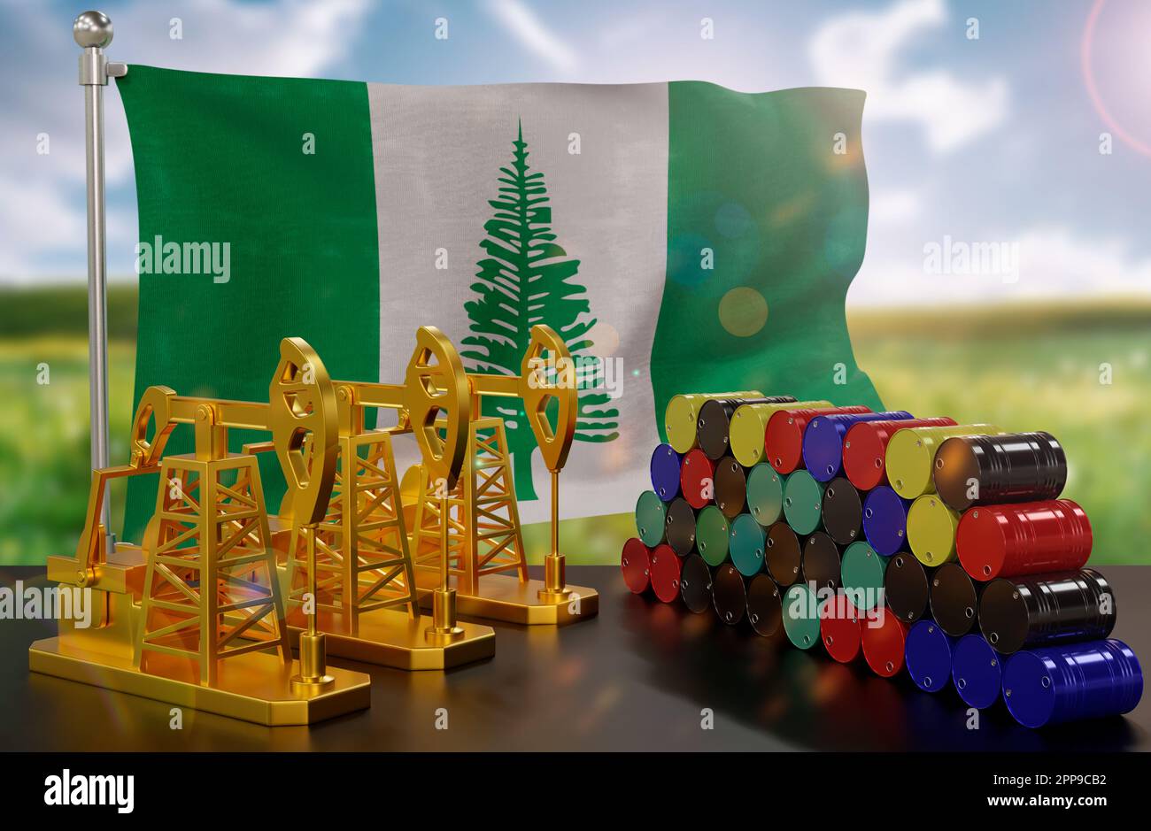 The Norfolk Island's petroleum market. Oil pump made of gold and