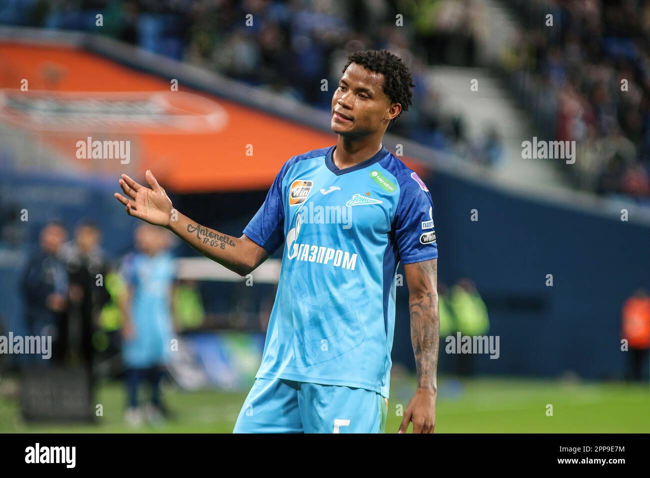 Saint Petersburg, Russia. 22nd Apr, 2023. Wilmar Enrique Barrios Teran, commonly known as Wilmar Barrios (No.5) of Zenit seen during the Russian Premier League football match between Zenit Saint Petersburg and Dynamo Moscow at Gazprom Arena. Zenit 3:1 Dynamo. (Photo by Maksim Konstantinov/SOPA Images/Sipa USA) Credit: Sipa USA/Alamy Live News Stock Photo