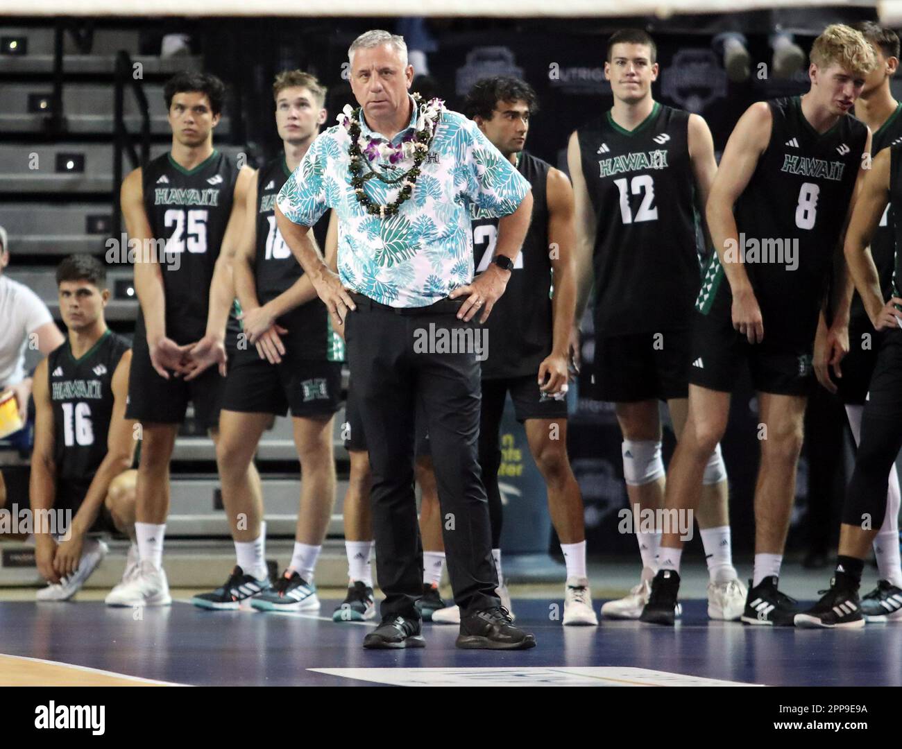 April 22, 2023 - head coach Charlie Wade looks on during the Big West Conference Championship match between the UC Irvine Anteaters and the Hawaii Rainbow Warriors at the Bren Events Center in Irvine, CA - Michael Sullivan/CSM Stock Photo