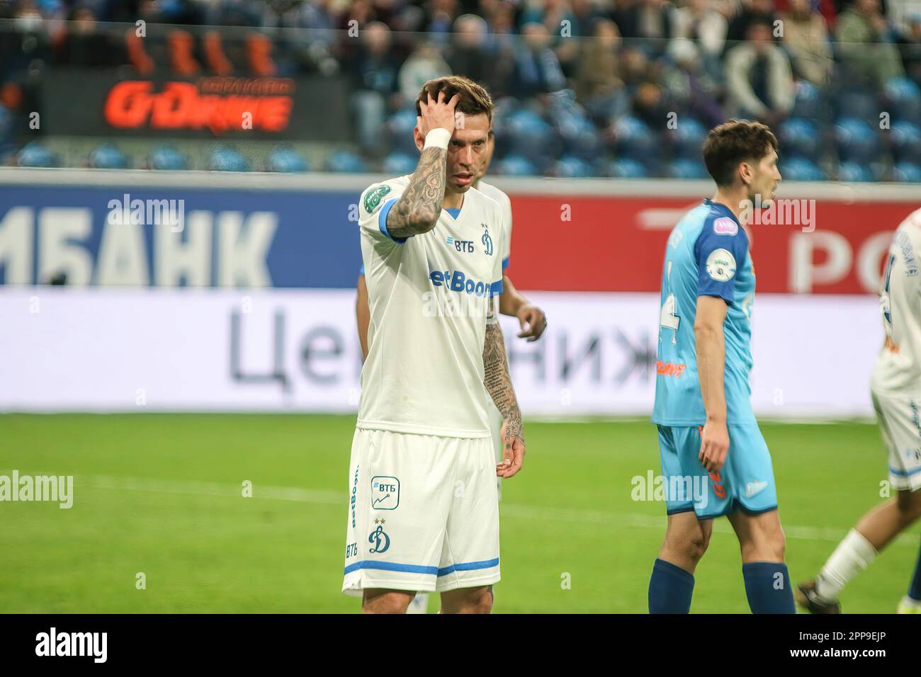 Saint Petersburg, Russia. 22nd Apr, 2023. Fedor Smolov (No.10) of Dynamo seen during the Russian Premier League football match between Zenit Saint Petersburg and Dynamo Moscow at Gazprom Arena. Zenit 3:1 Dynamo. (Photo by Maksim Konstantinov/SOPA Images/Sipa USA) Credit: Sipa USA/Alamy Live News Stock Photo