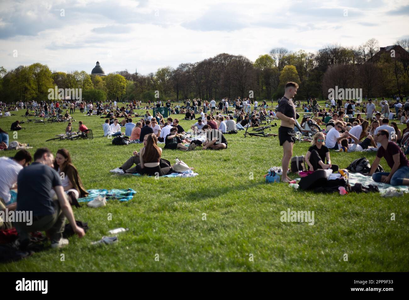Munich, Germany. 22nd Apr, 2023. After months of cold and wet weather the sun finally came out