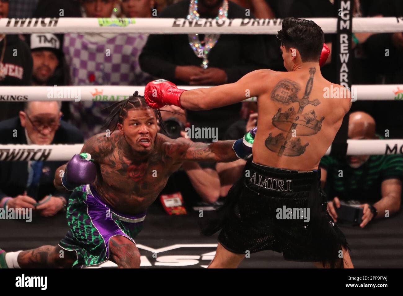 LAS VEGAS, NEVADA April 22 (LR) Gervonta Davis punches Ryan Garcia