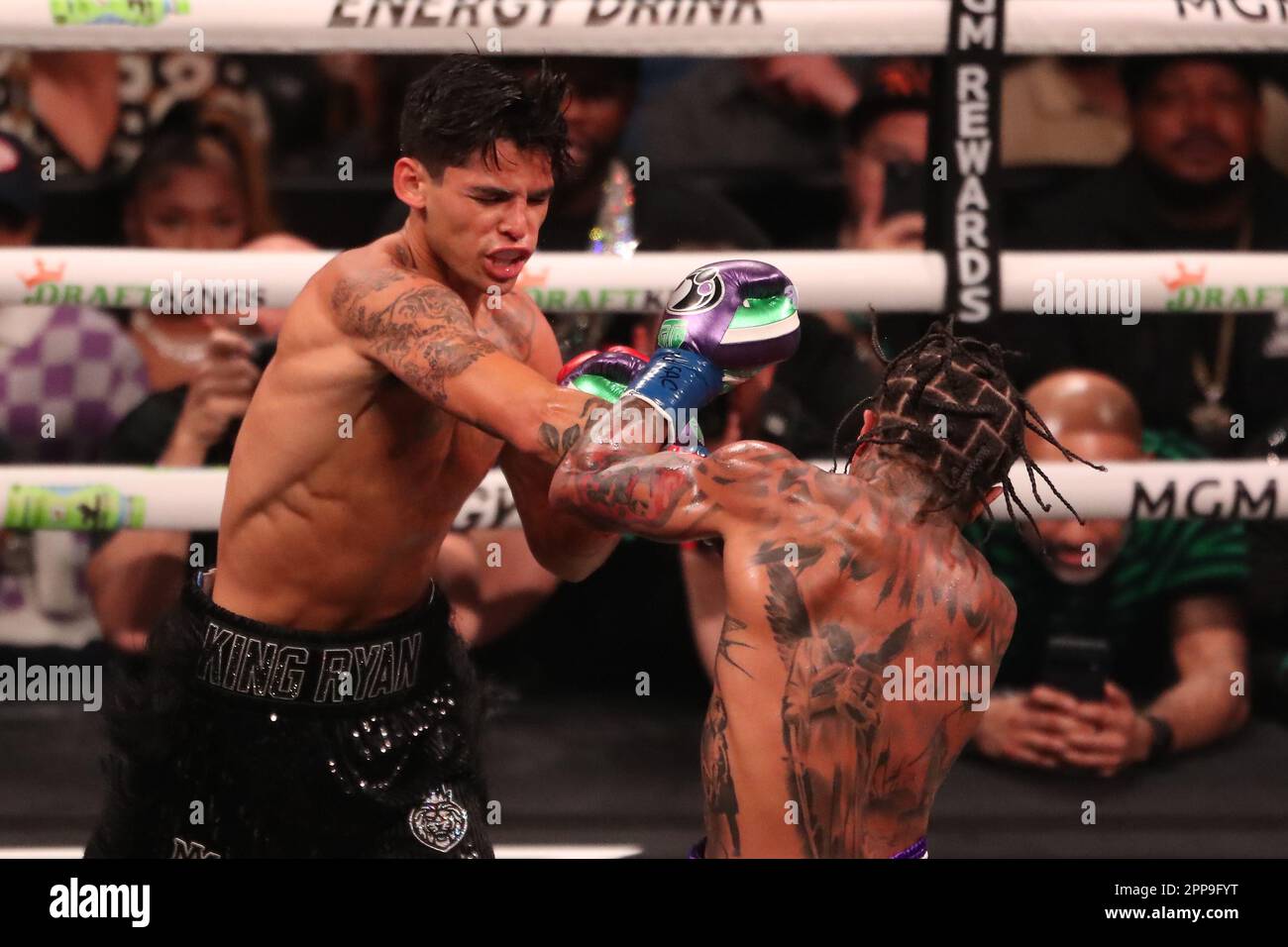 LAS VEGAS, NEVADA April 22 (LR) Ryan Garcia punches Gervonta Davis
