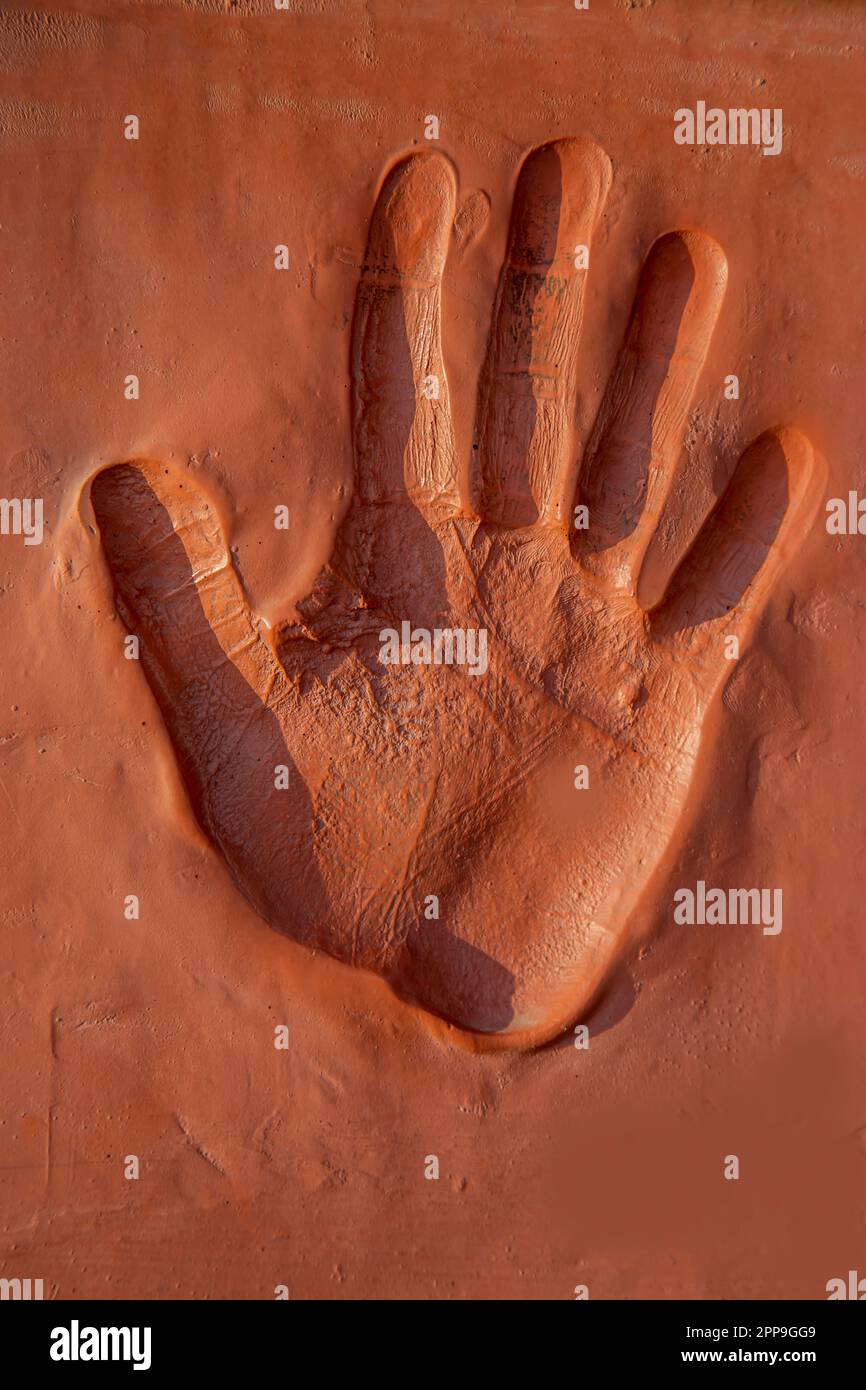 Hand print of labors involved in building of Pakistan Monument Stock Photo