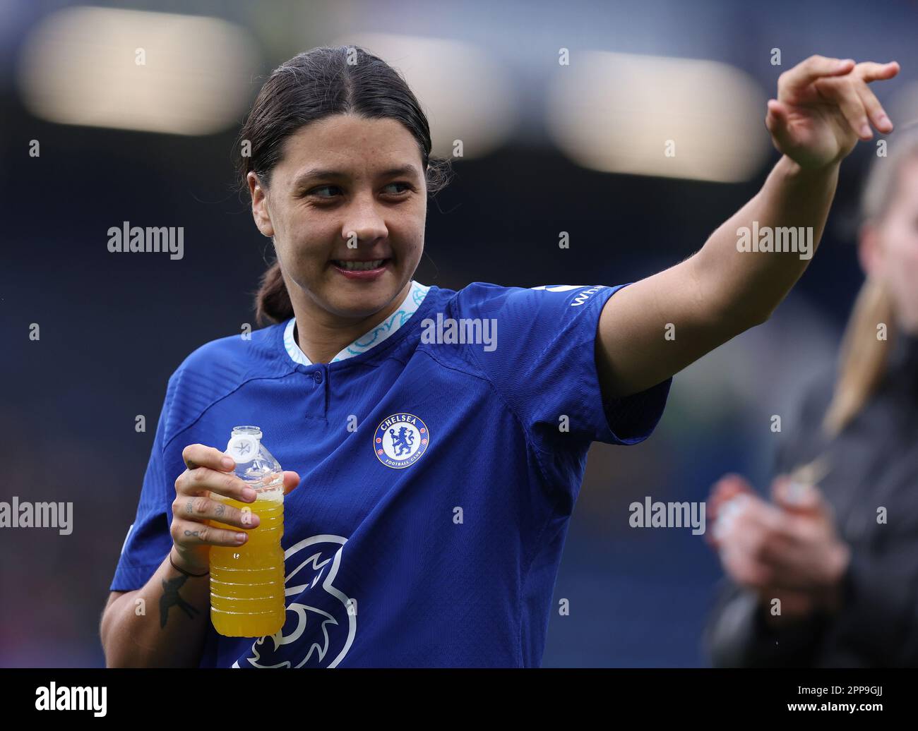 London, UK. 22nd Apr, 2023. Sam Kerr of Chelsea waves to the crowd