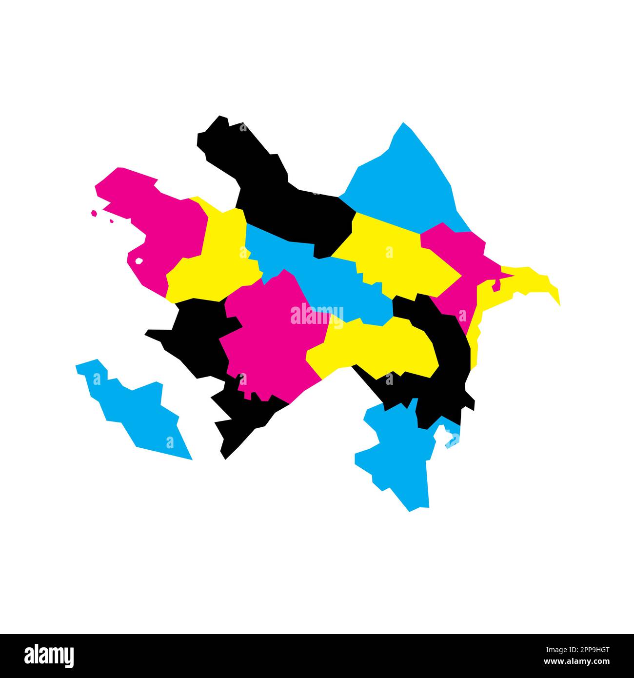 Azerbaijan political map of administrative divisions - districts, cities and autonomous republic of Nakhchivan. Blank vector map in CMYK colors. Stock Vector