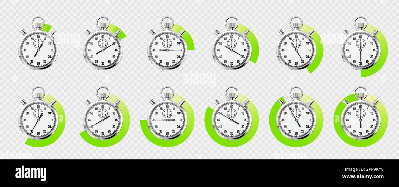 Realistic classic stopwatch. Shiny metal chronometer, time counter with