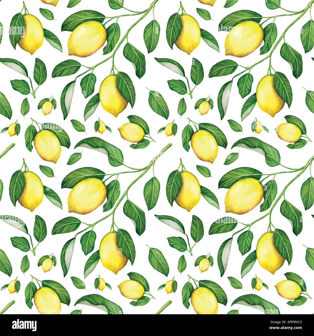 Watercolor seamless pattern with lemons for packaging and postcards. Stock Vector