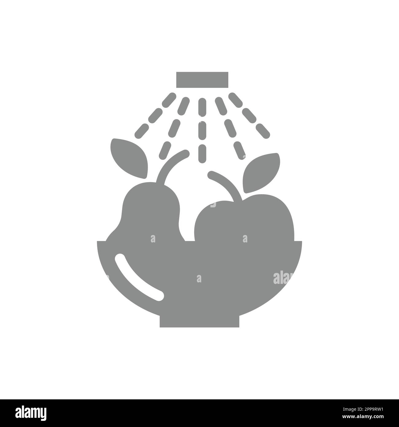 Wash well before eating fruit vector label. Water tap and fruits bawl fill icon. Stock Vector