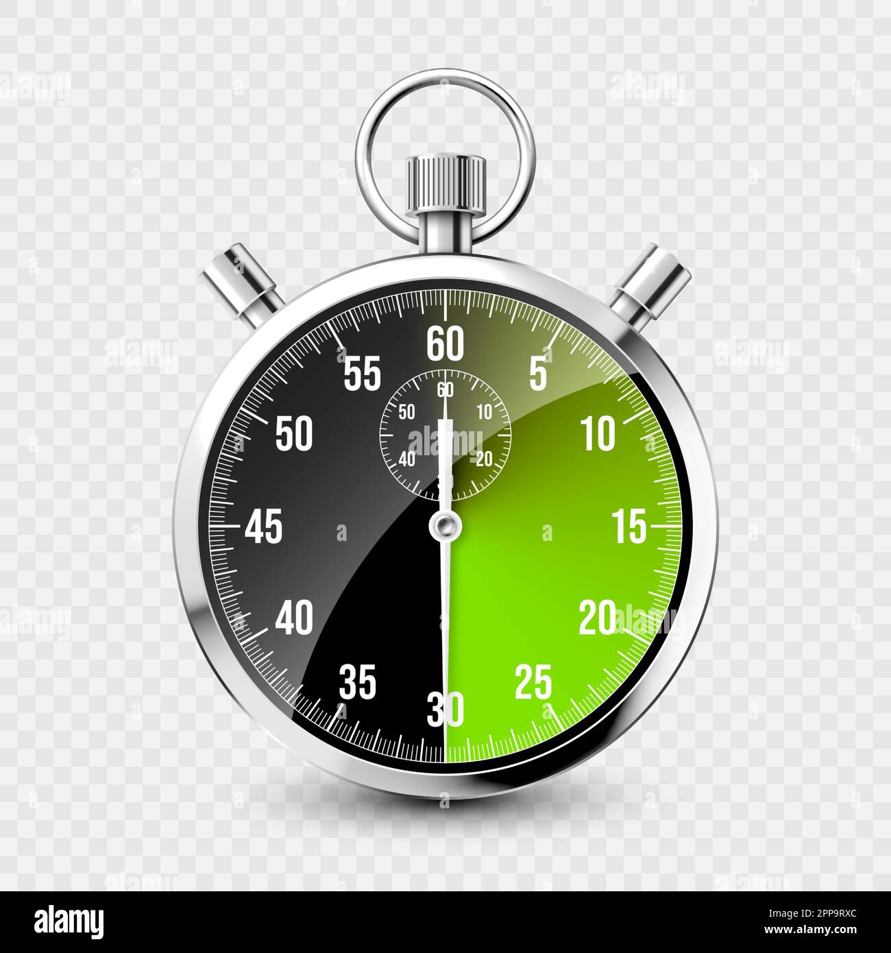 Realistic classic stopwatch. Shiny metal chronometer, time counter with