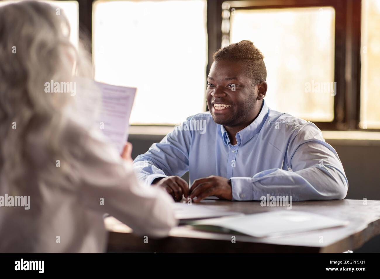 Employer having interview employee office hi-res stock photography and ...
