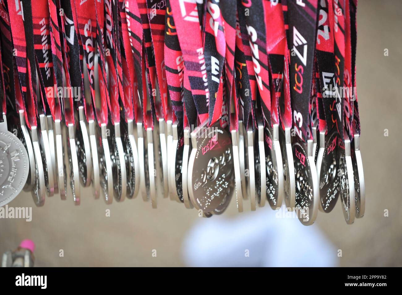 London, UK. 23rd Apr, 2023. Medals hanging at the end of the 2023 TCS