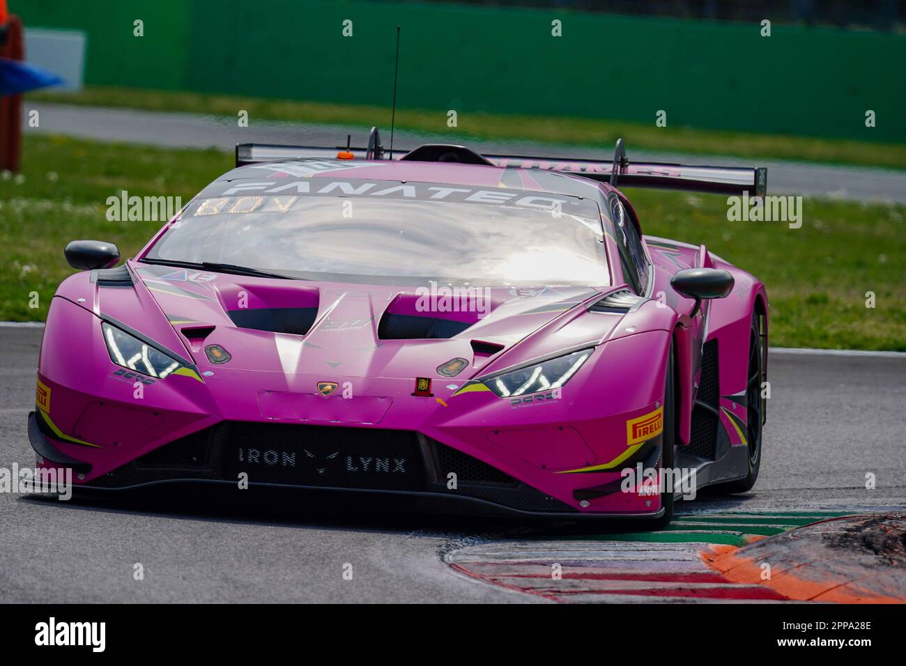 Monza, Italy. 23rd Apr, 2023. The #83 Iron Dames Lamborghini Huracan GT3 EVO2 of Sarah BOVY, Michelle GATTING and Rahel FREY (BRONZE) during the Fanatec GT World Challenge Europe at Autodromo di Monza on April 22, 2023 in Monza, Italy. Credit: Luca Rossini/E-Mage/Alamy Live News Stock Photo