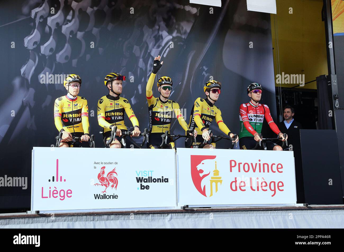 Liege, Belgium. 23rd Apr, 2023. Liege, 23042023, cycling, Liege Bastogne Liege 2023, logo Luik