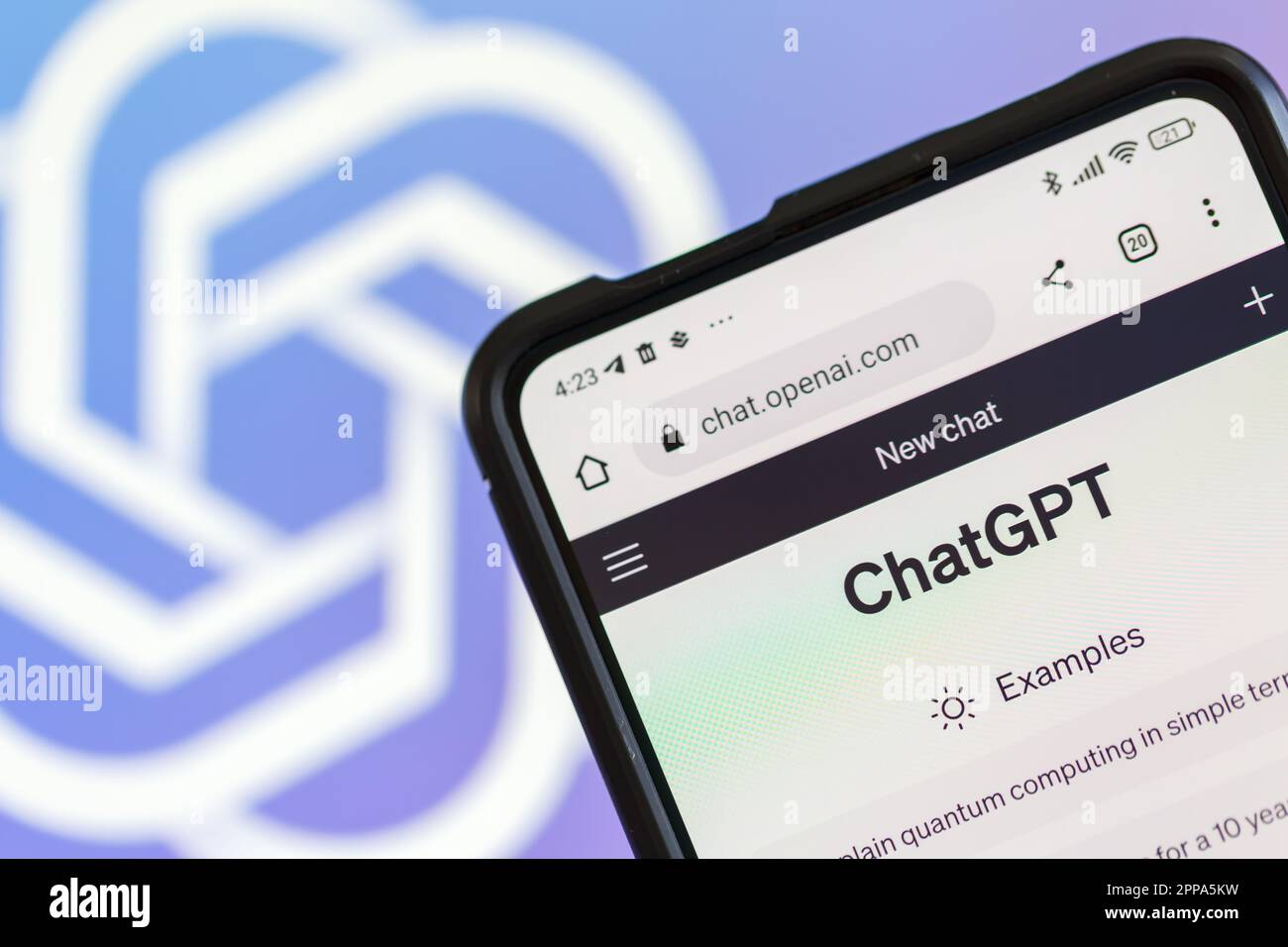 Stuttgart, Germany - April 14, 2023: ChatGPT artificial intelligence AI Chat GPT with OpenAI logo in Stuttgart, Germany. Stock Photo