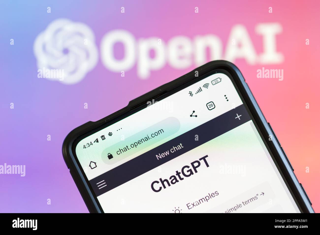 Stuttgart, Germany - April 14, 2023: ChatGPT artificial intelligence AI Chat GPT with OpenAI logo in Stuttgart, Germany. Stock Photo