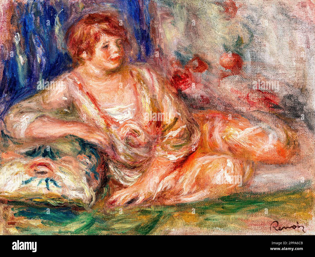 Andreacute; in Pink, Reclining by Pierre-Auguste Renoir. Original from Barnes Foundation. Stock Photo