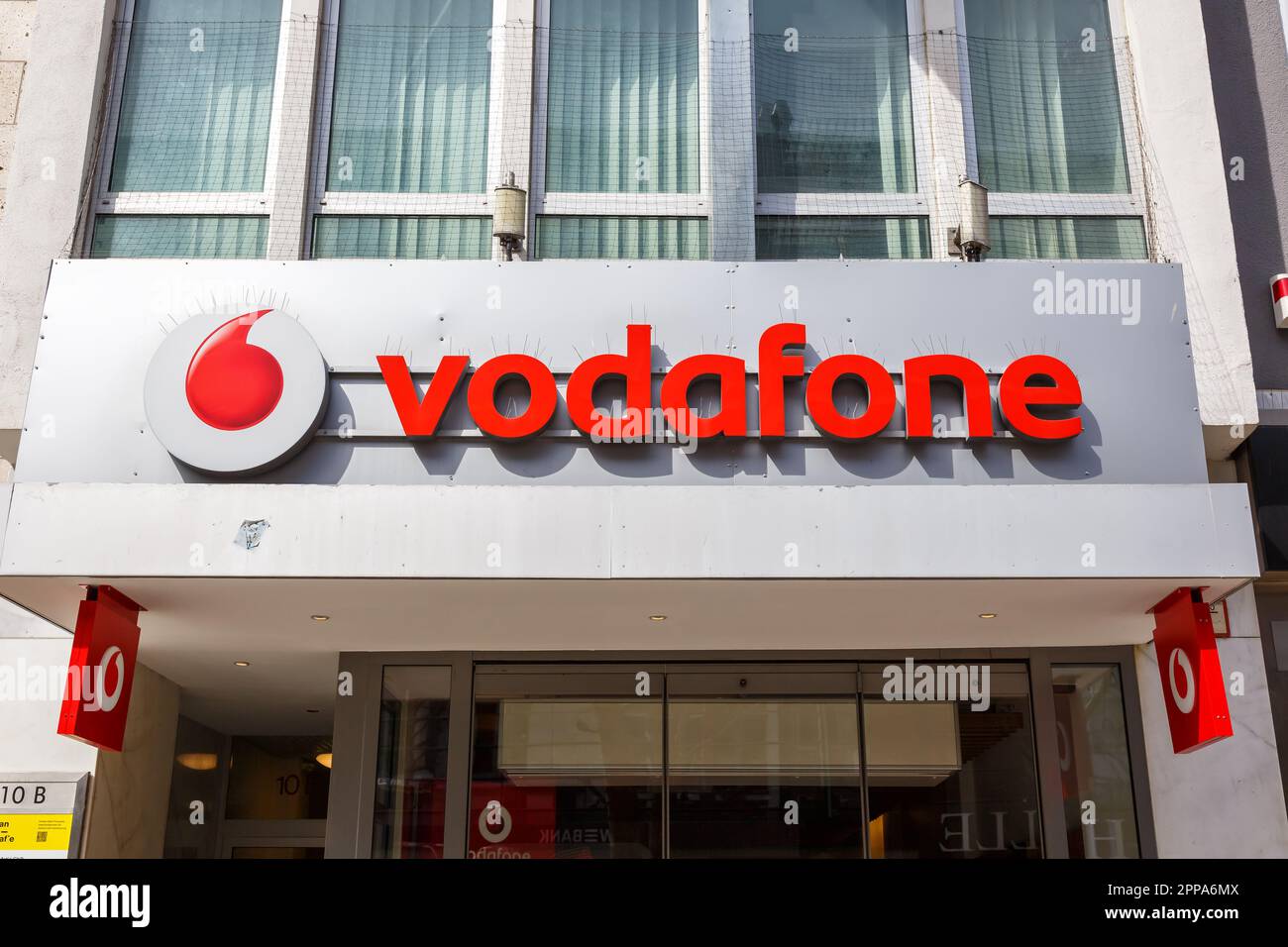Stuttgart, Germany - April 10, 2023: Vodafone mobile operator communication store brand telephone internet provider shop with logo in Stuttgart, Germa Stock Photo