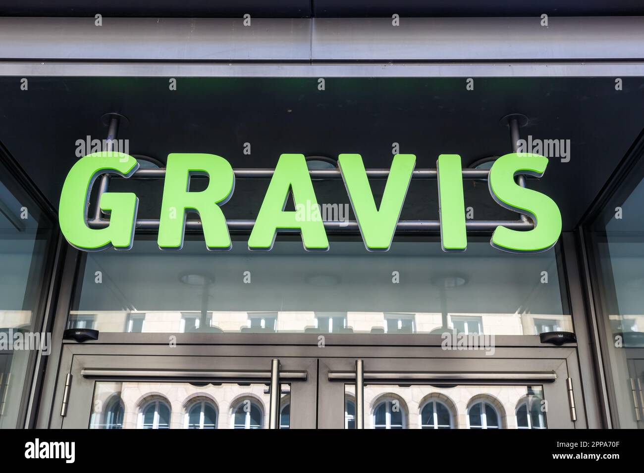 Stuttgart, Germany - April 10, 2023: Gravis store brand shop with logo retail in Stuttgart, Germany. Stock Photo