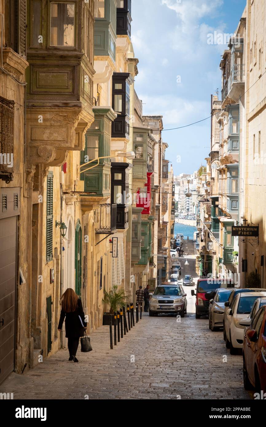 Street scene in Valletta, the capital city of Malta Stock Photo Alamy