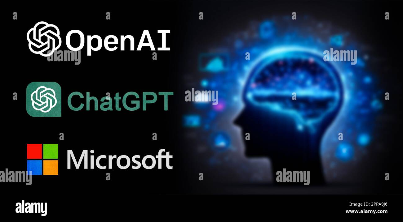 AI - ChatGPT Artificial Intelligence by OpenAI and Microsoft Stock Photo