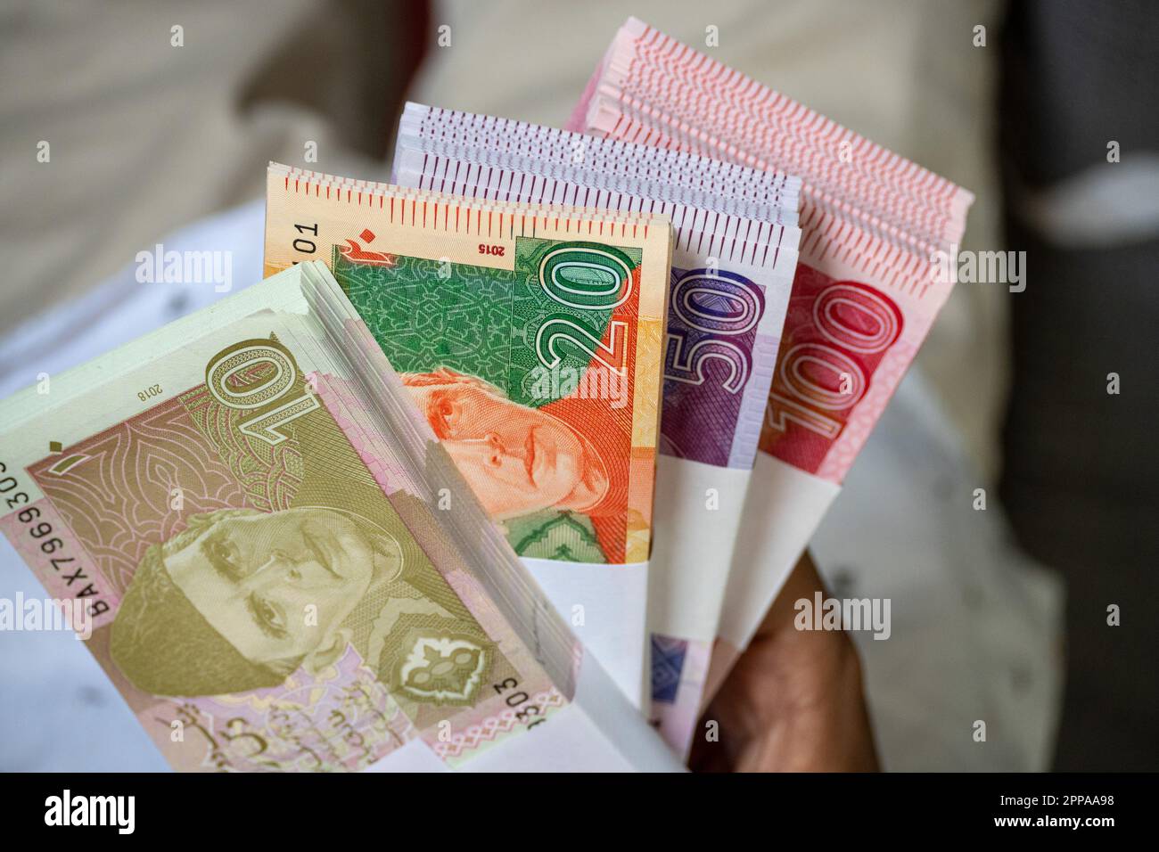 Karachi, Pakistan April 22, 2023. Pakistani Currency Banknote