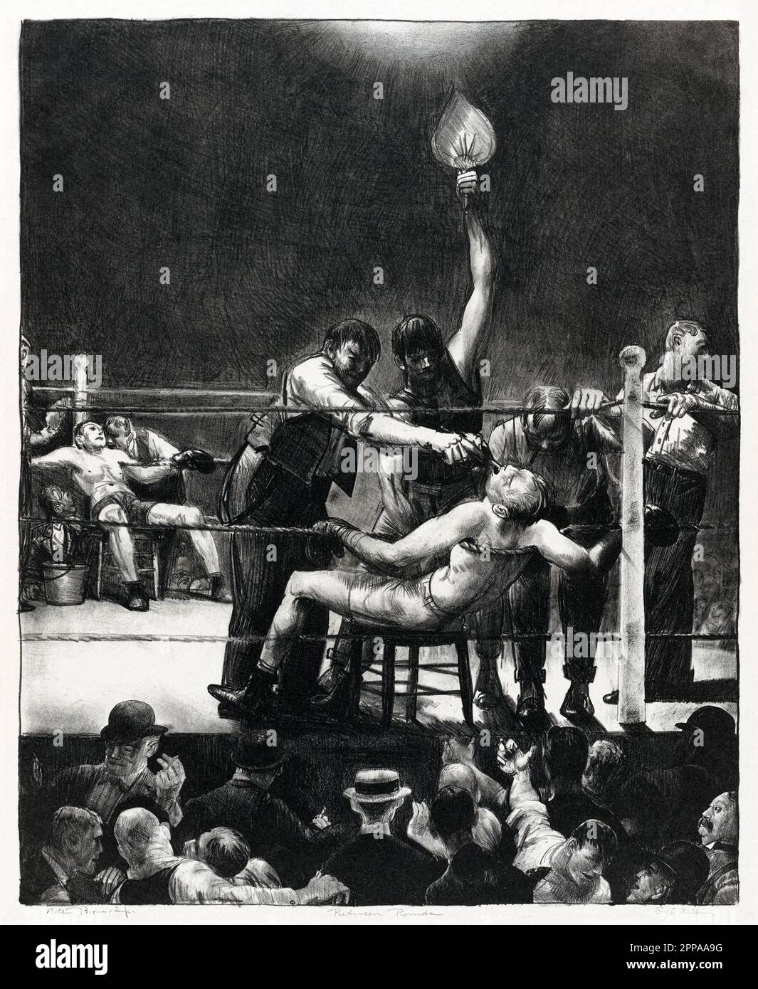 Between rounds, small, second stone in high resolution by George Wesley Bellows. Original from the Boston Public Library. Stock Photo