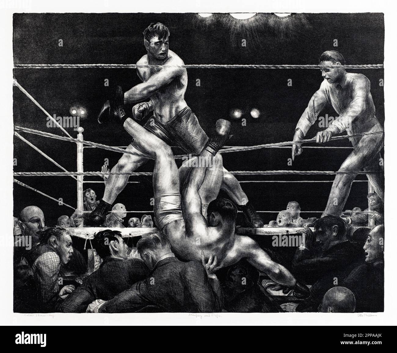 Dempsey and Firpo print in high resolution by George Wesley Bellows. Original from the Boston Public Library. Stock Photo