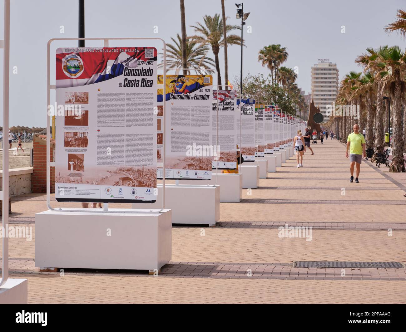 Exhibition '400 years of consulates in Malaga'. Promenade of Los Boliches, Fuengirola, Málaga, Spain. Stock Photo