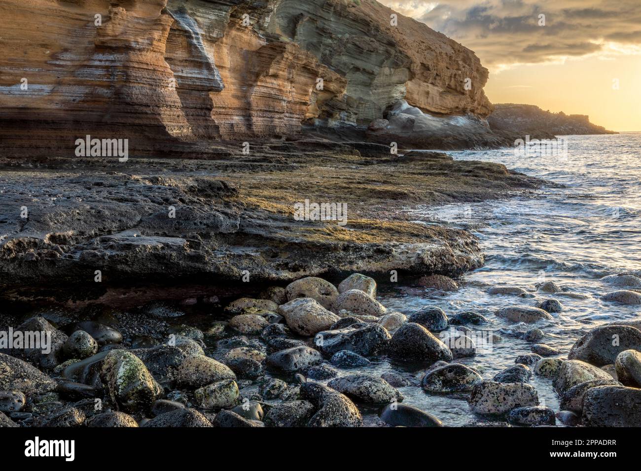 Rock formations in morning light at Costa del Silencio, Tenerife, Spain Stock Photo