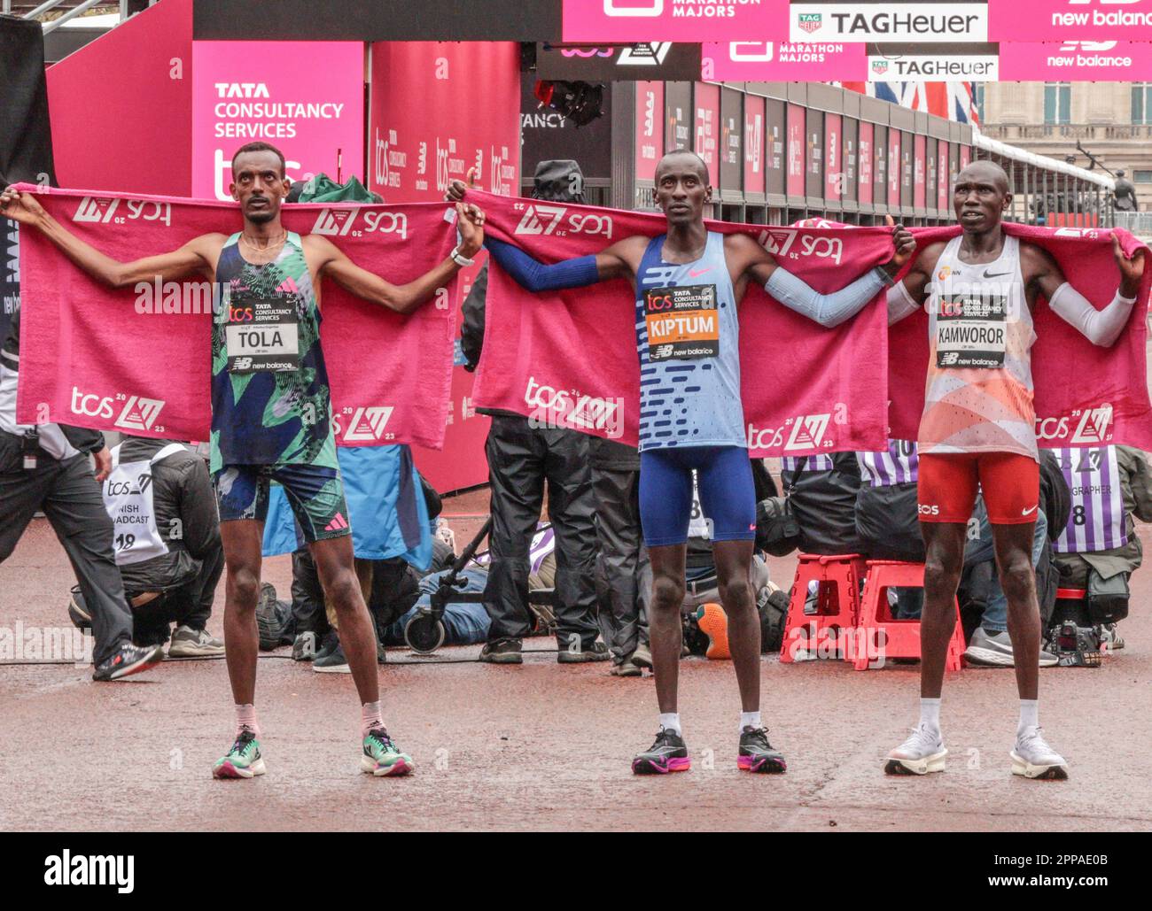 London, UK. 23rd Apr, 2023. The three winner of the Men London Marathon