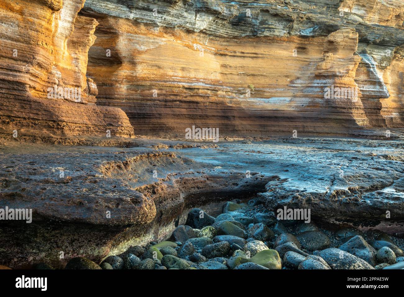 Rock formations in morning light at Costa del Silencio, Tenerife, Spain Stock Photo