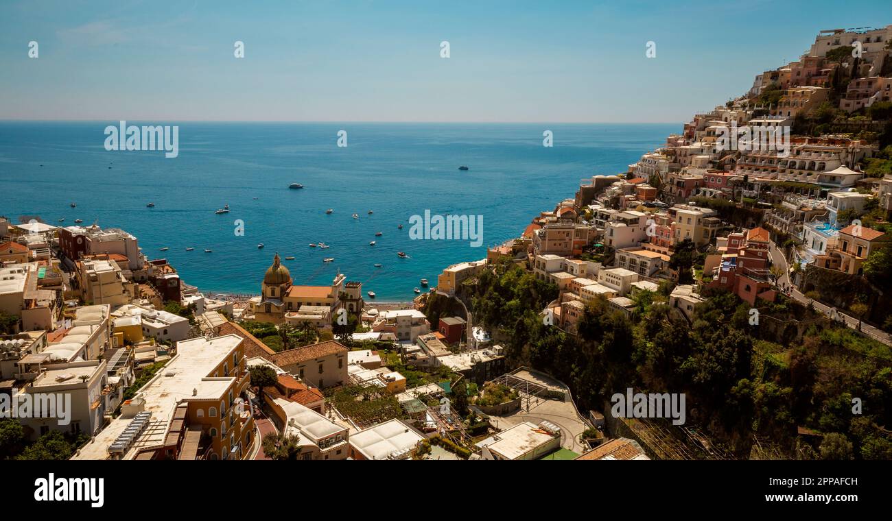 Panorama of Positano town and Amalfi Coast in Italy Stock Photo - Alamy