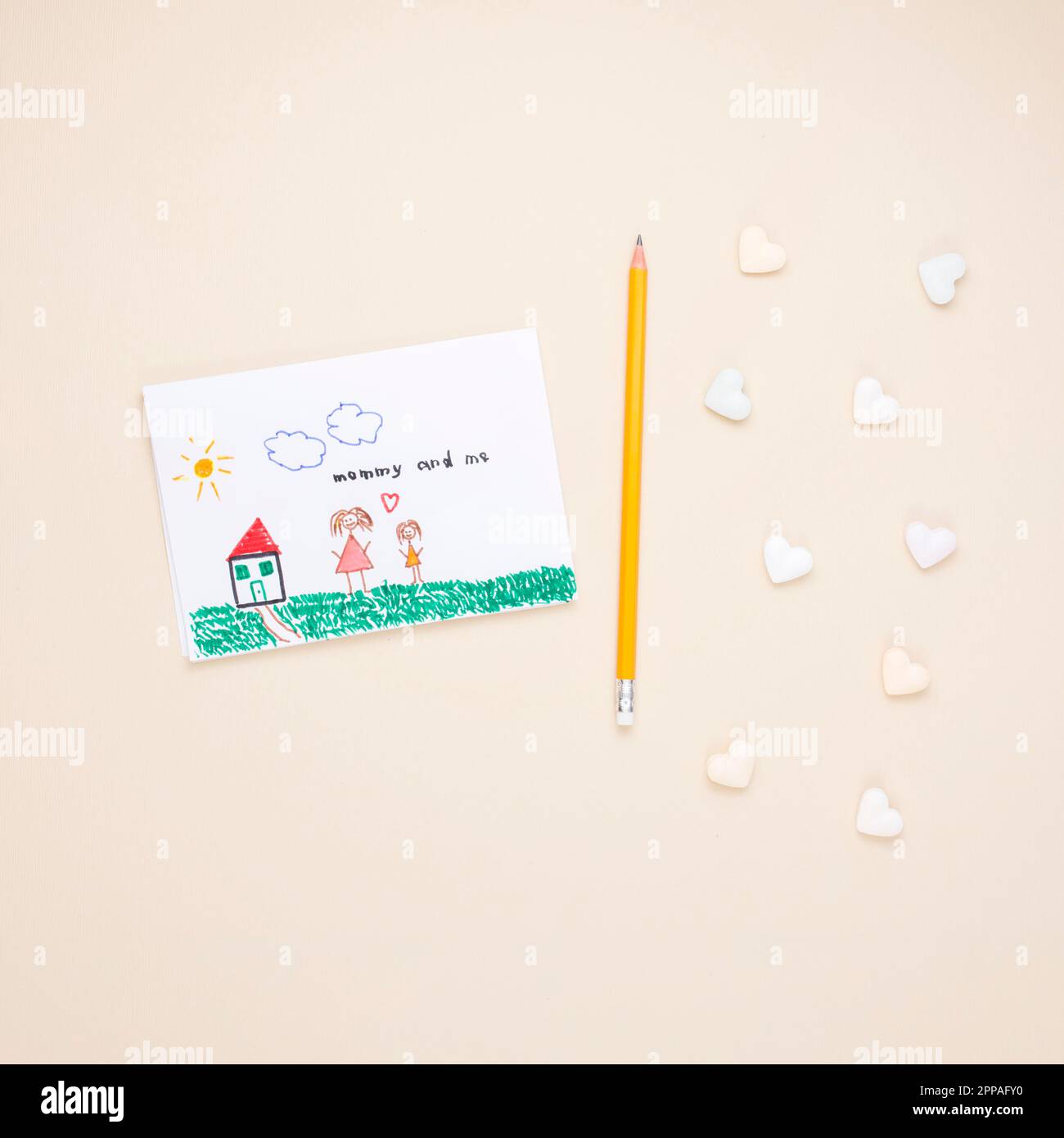 Drawing mother child with pencil Stock Photo - Alamy