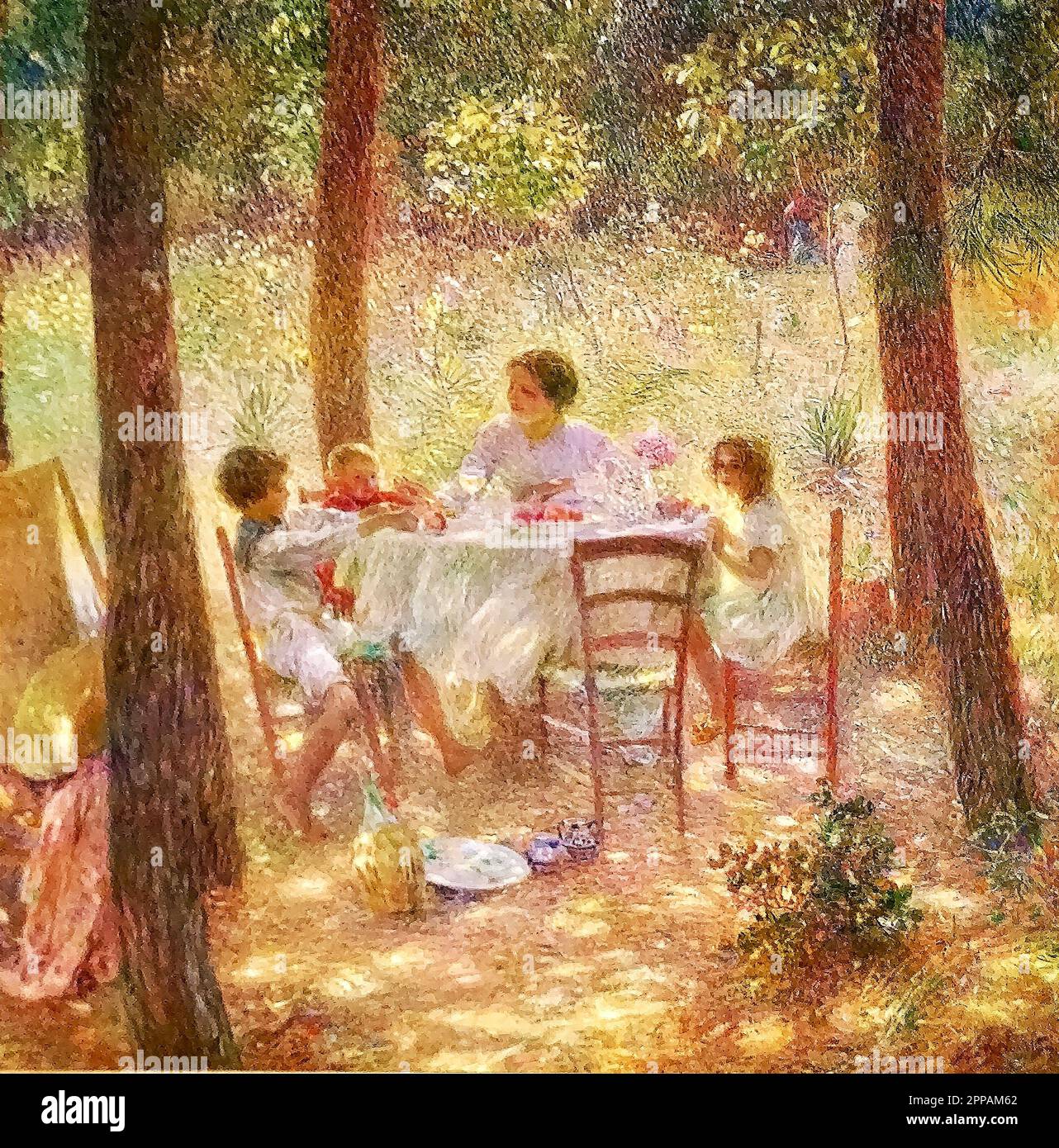 Plinio Nomellini - Noon - mid-day meal in a woodland garden Stock Photo